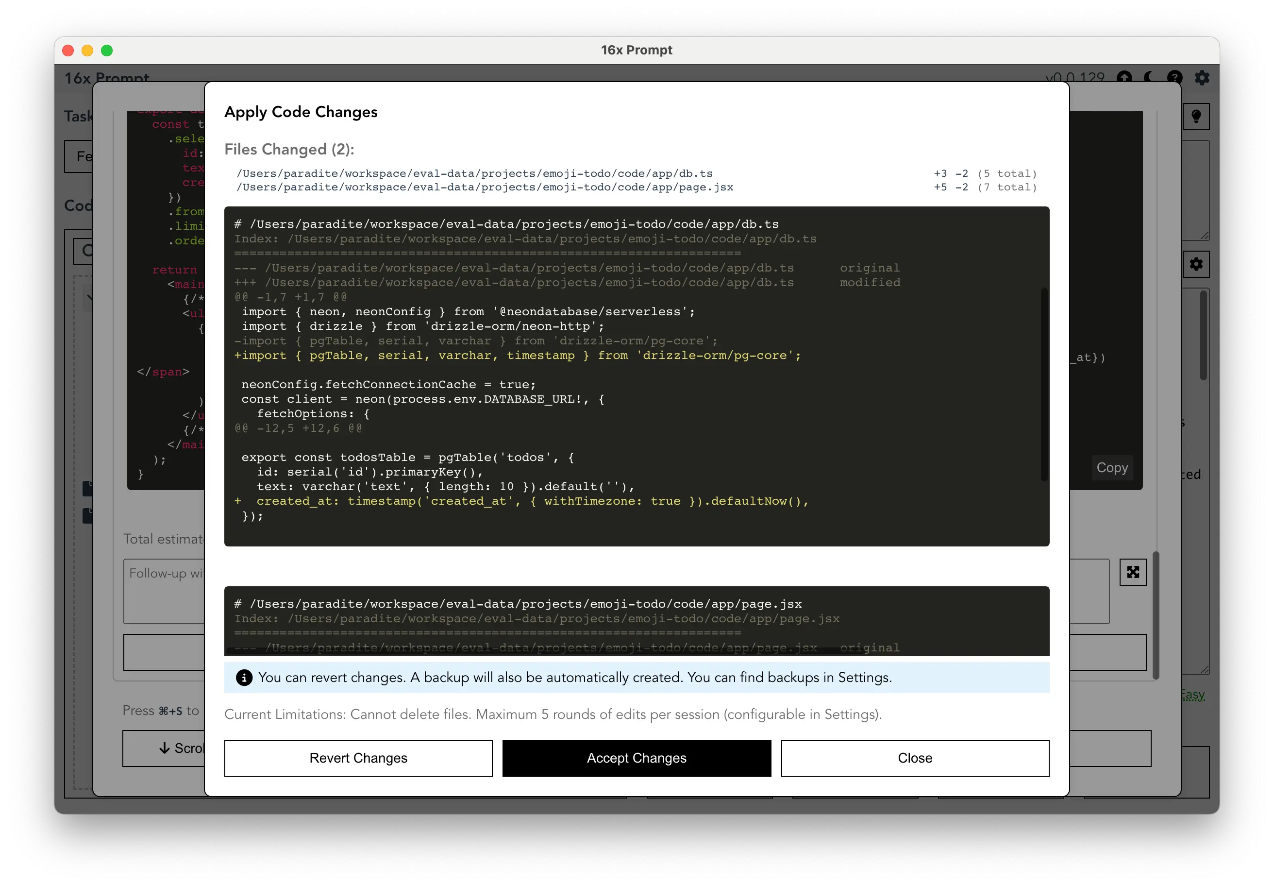 Code Edit Feature Screenshot