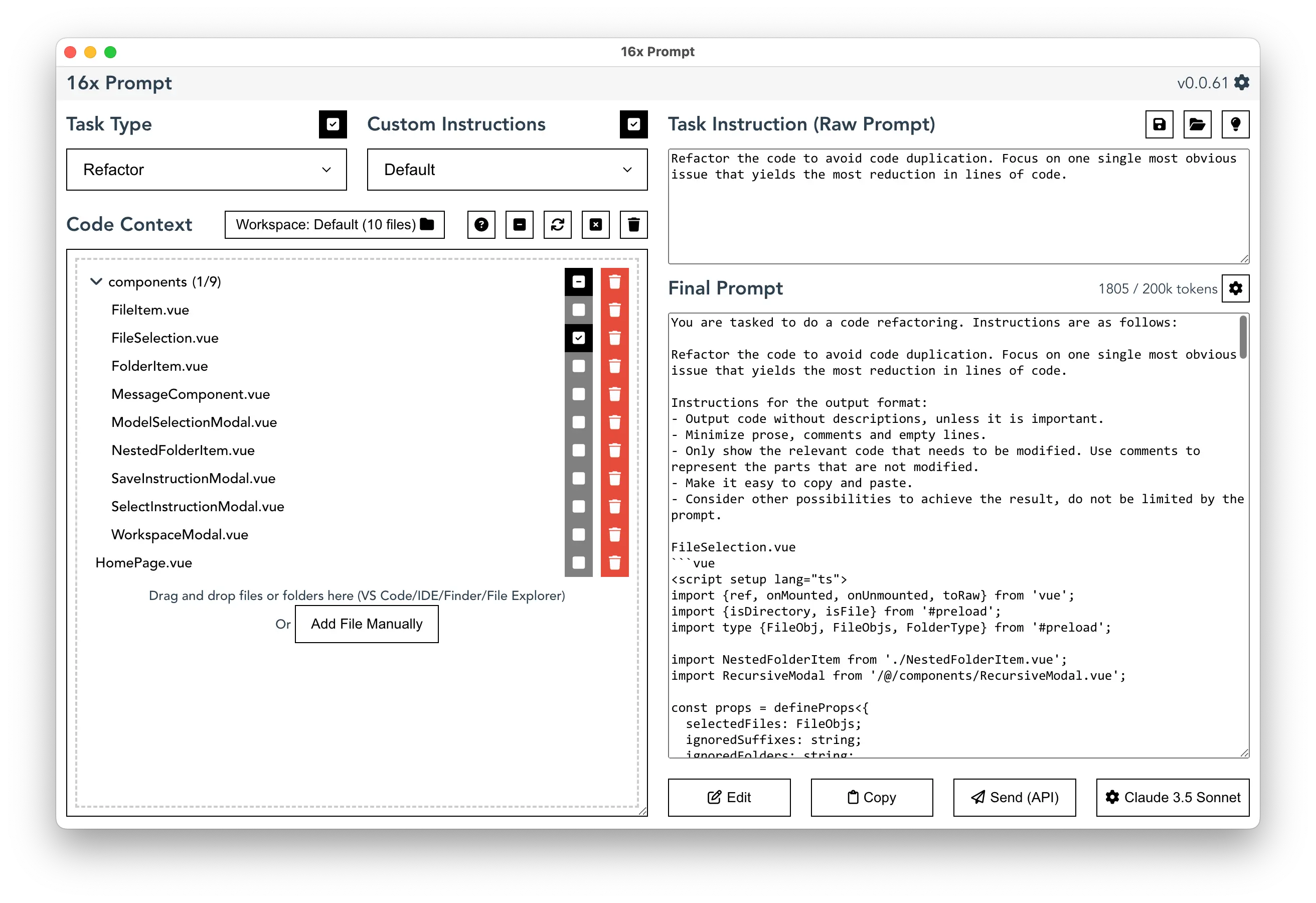 16x Prompt for refactoring tasks