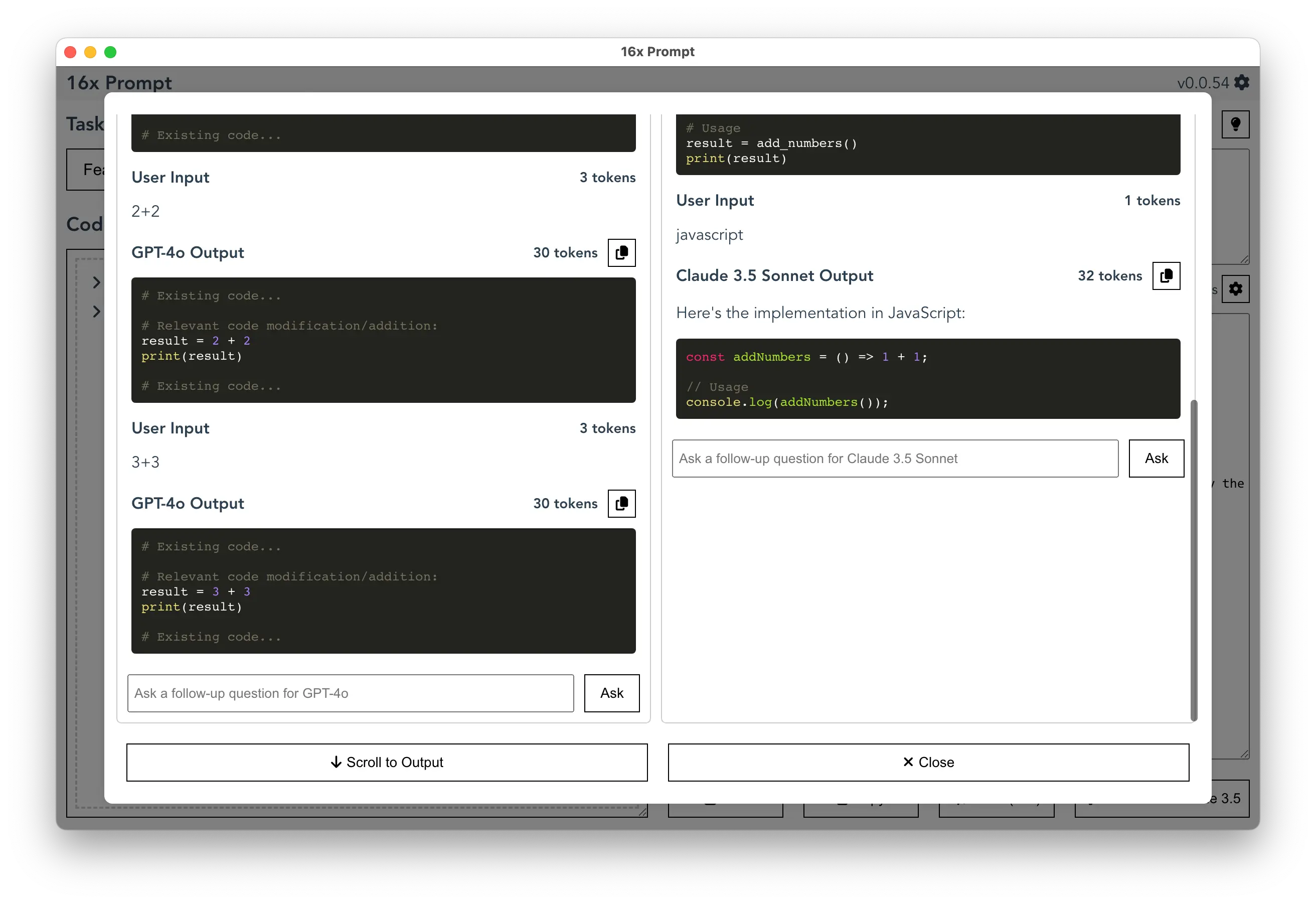 Release 0.0.55 - Follow-up Questions for Model Comparison