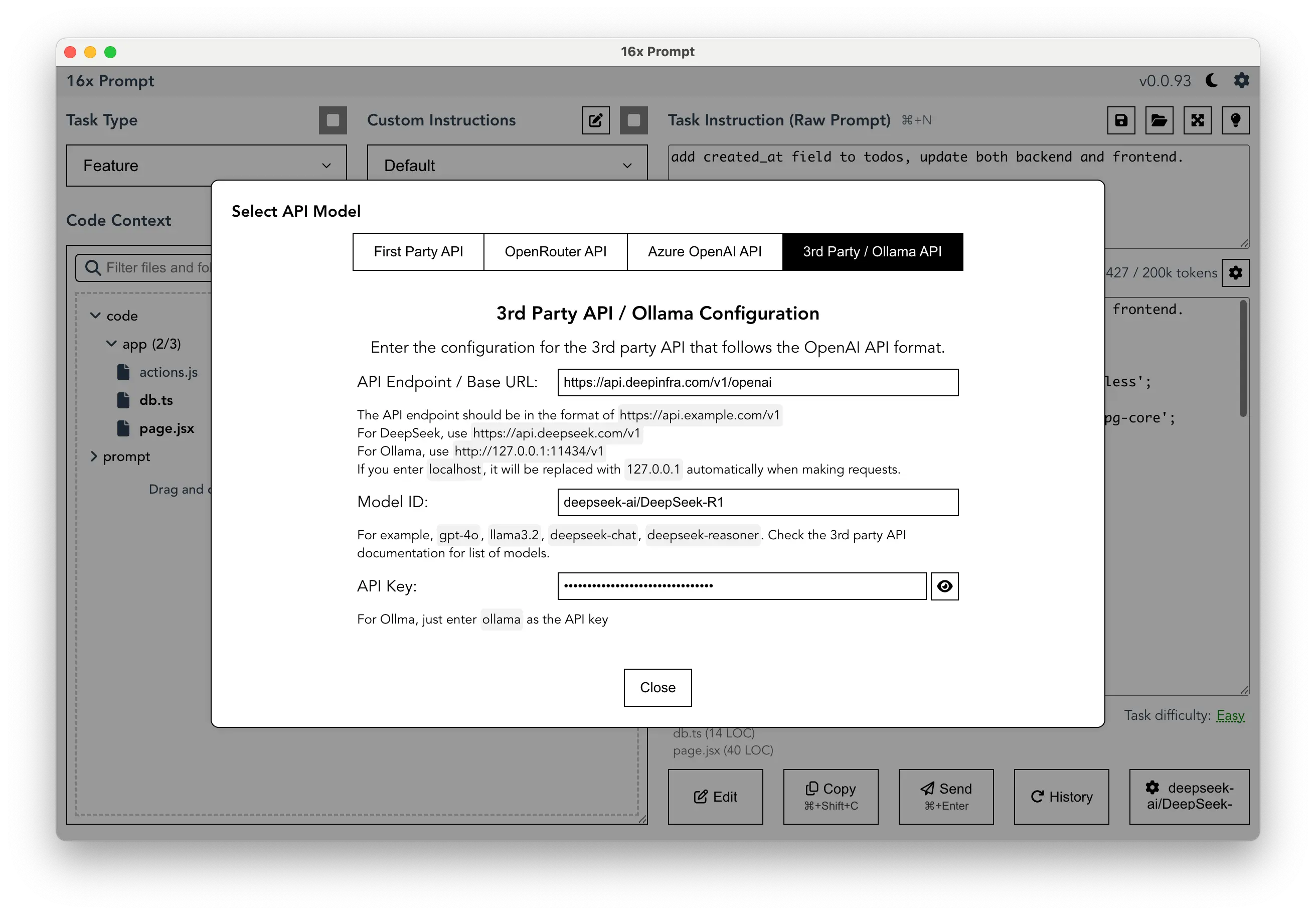 Deepinfra API Configuration