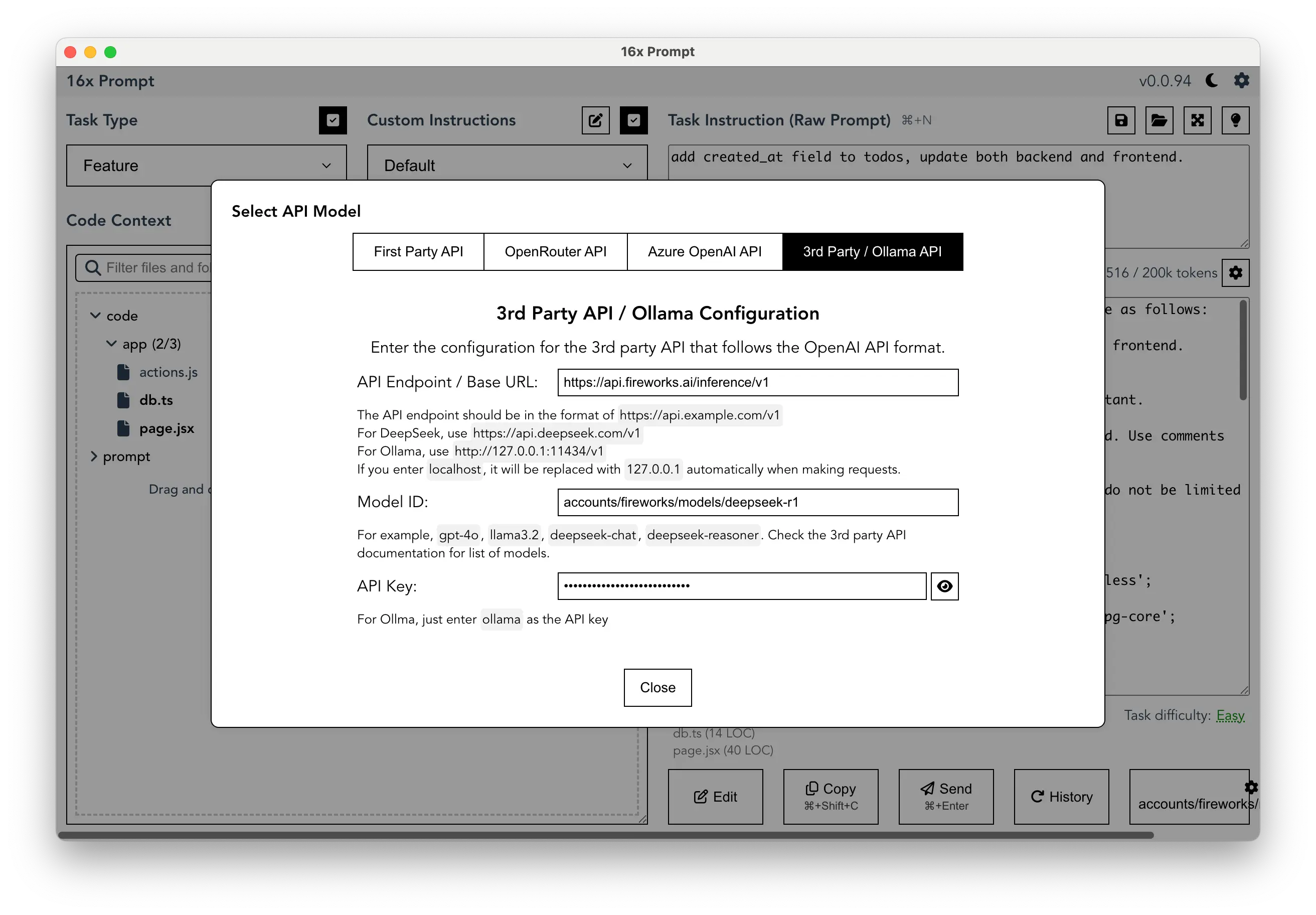 Fireworks API Configuration