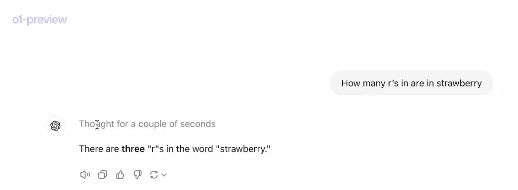 OpenAI o1-preview models solving the 'strawberry' counting problem