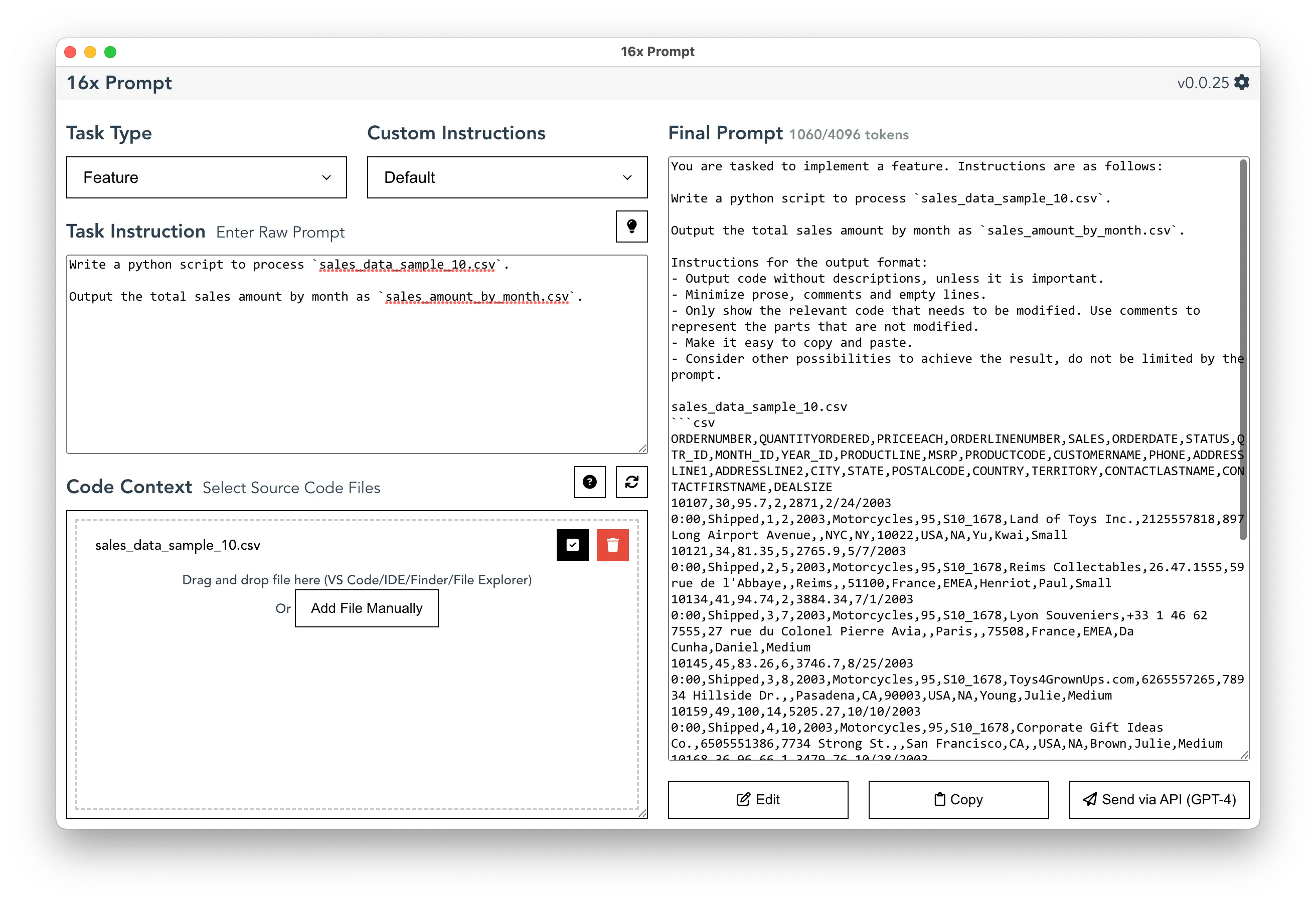 Python Script generation prompt using 16x Prompt