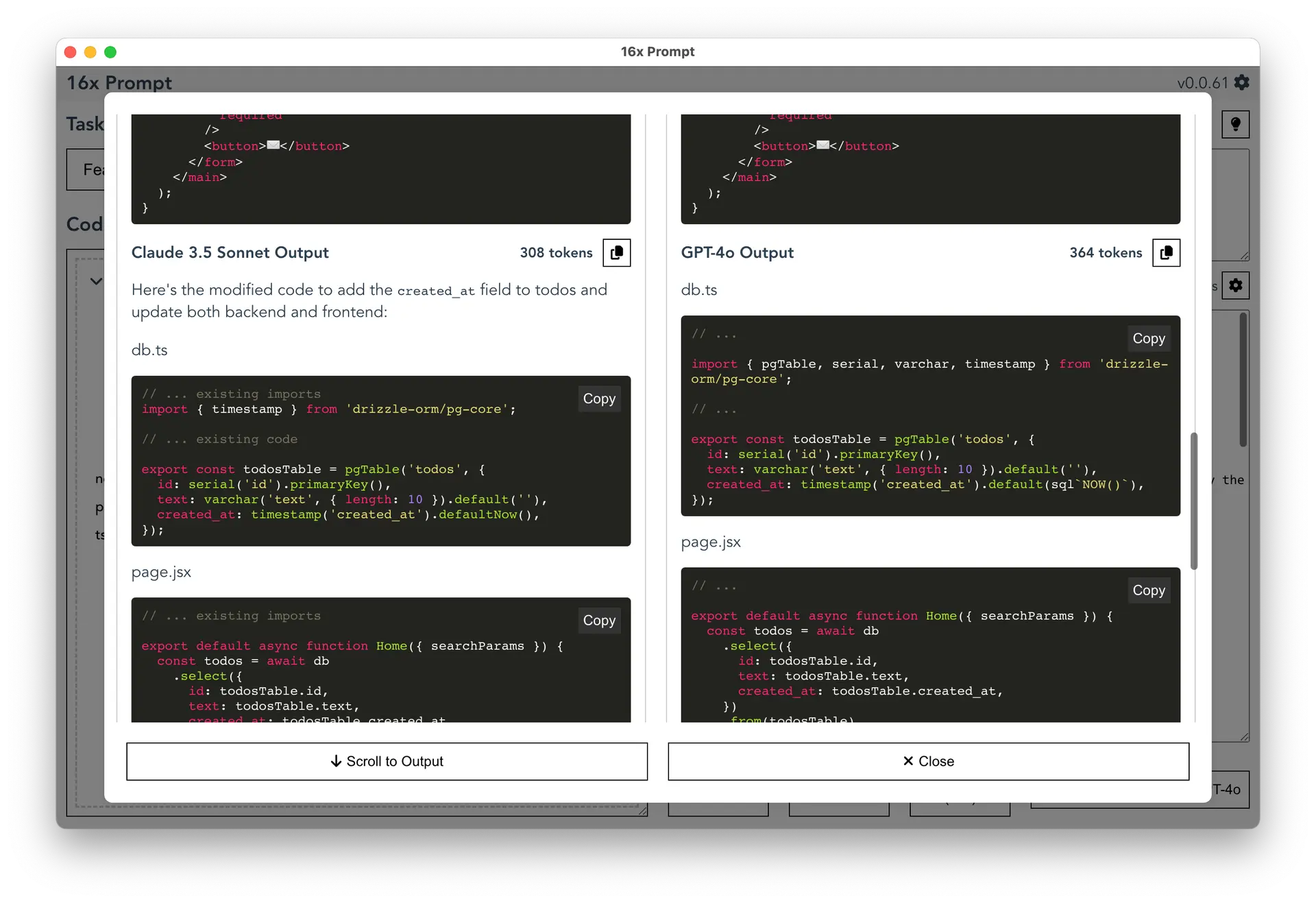 Comparison view between GPT-4o and Claude 3.5 Sonnet in 16x Prompt