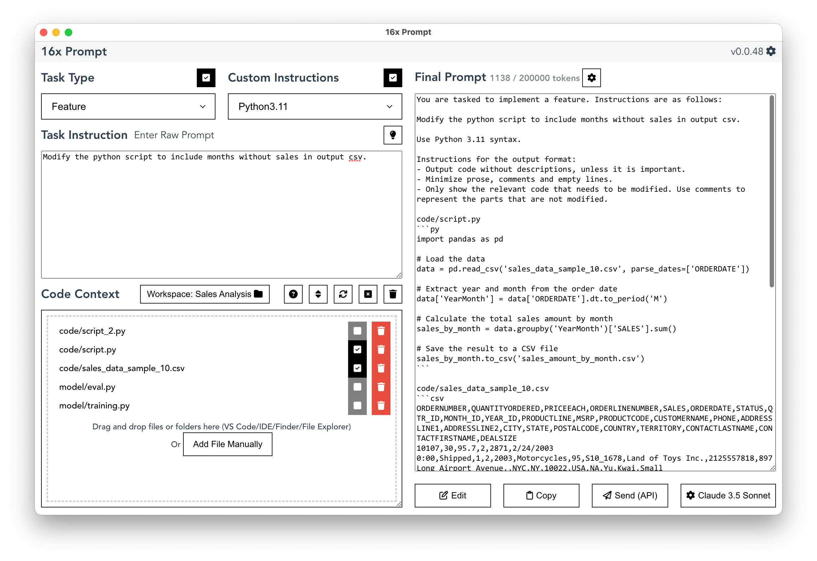 16x Prompt Python Script Generation