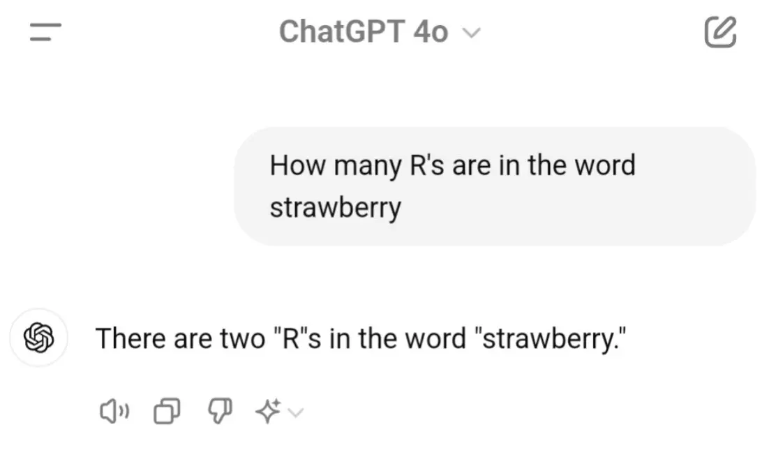 ChatGPT's wrong answer to the question: How many 'R's are in the word 'strawberry'?